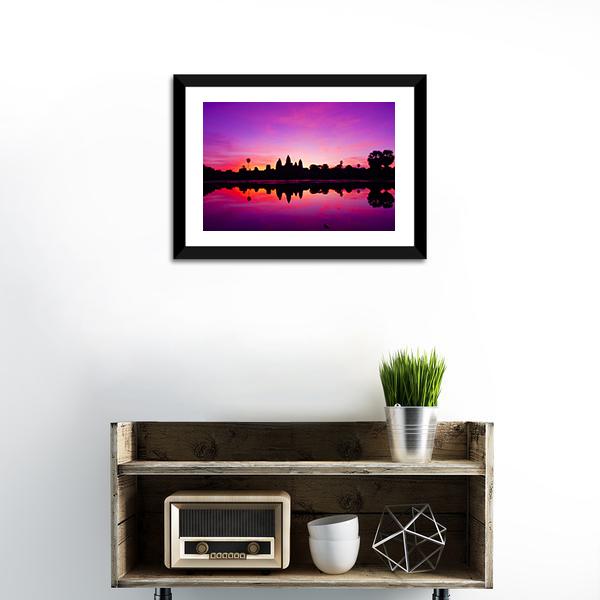 Angkor Wat Temple At Sunset Canvas Wall Art-1 Piece-Framed Print-20" x 16"-Tiaracle