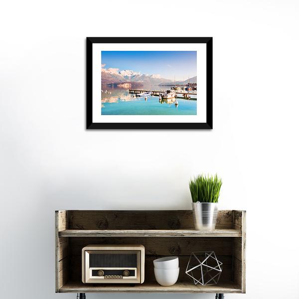 Annecy Lake In Alps Mountains Canvas Wall Art-1 Piece-Framed Print-20" x 16"-Tiaracle