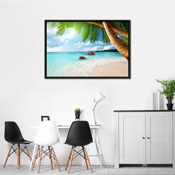 Anse Lazio Beach Seychelles Canvas Wall Art-1 Piece-Floating Frame-24" x 16"-Tiaracle