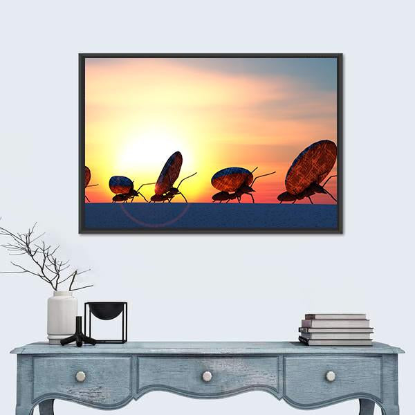 Ants Moving Stones Canvas Wall Art-5 Horizontal-Gallery Wrap-22" x 12"-Tiaracle