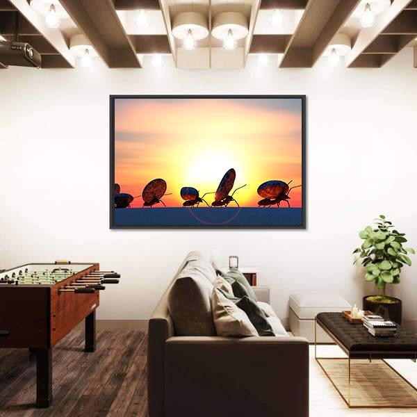 Ants Moving Stones Canvas Wall Art-5 Horizontal-Gallery Wrap-22" x 12"-Tiaracle