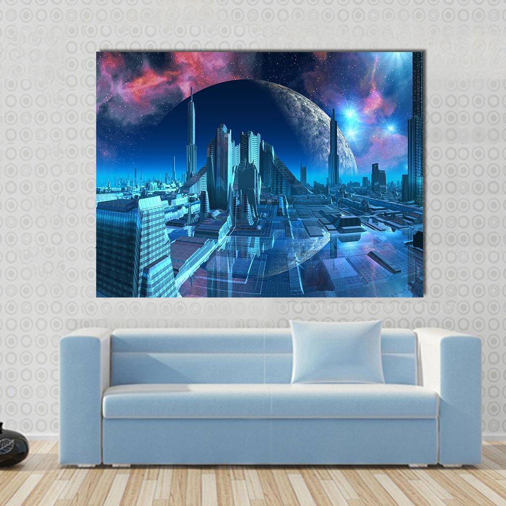 Aquarius City Marina Canvas Wall Art-1 Piece-Gallery Wrap-48" x 32"-Tiaracle