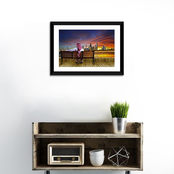 Man Looking At Cityscape Panoramic Canvas Wall Art-1 Piece-36" x 12"-Tiaracle