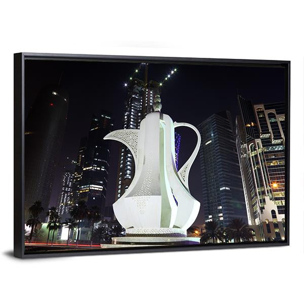 Coffee Pot Monument Doha Canvas Wall Art-3 Horizontal-Gallery Wrap-25" x 16"-Tiaracle