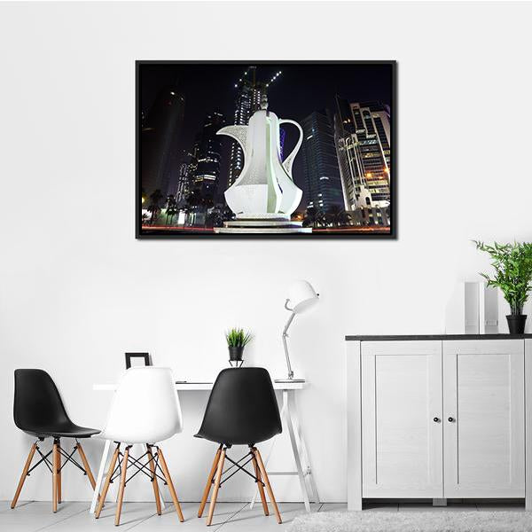 Coffee Pot Monument Doha Canvas Wall Art-3 Horizontal-Gallery Wrap-25" x 16"-Tiaracle