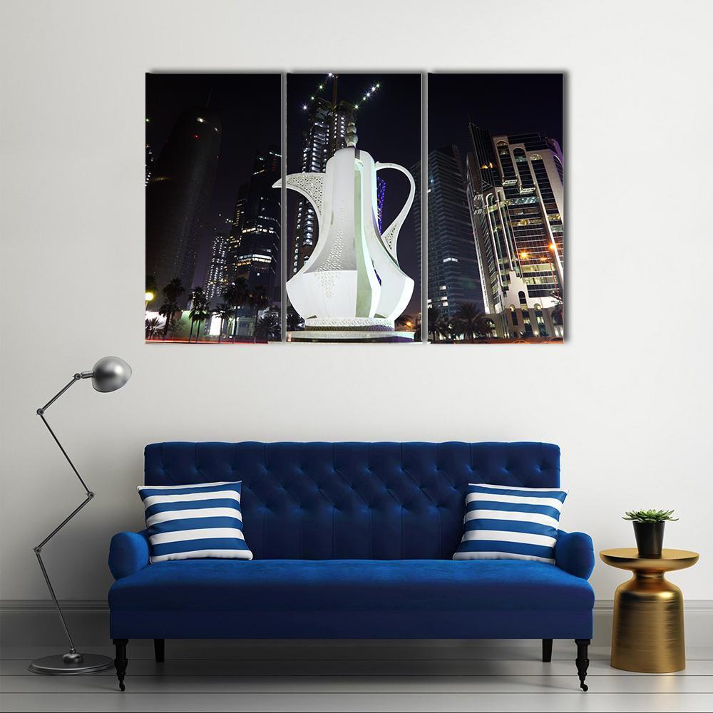 Coffee Pot Monument Doha Canvas Wall Art-3 Horizontal-Gallery Wrap-37" x 24"-Tiaracle