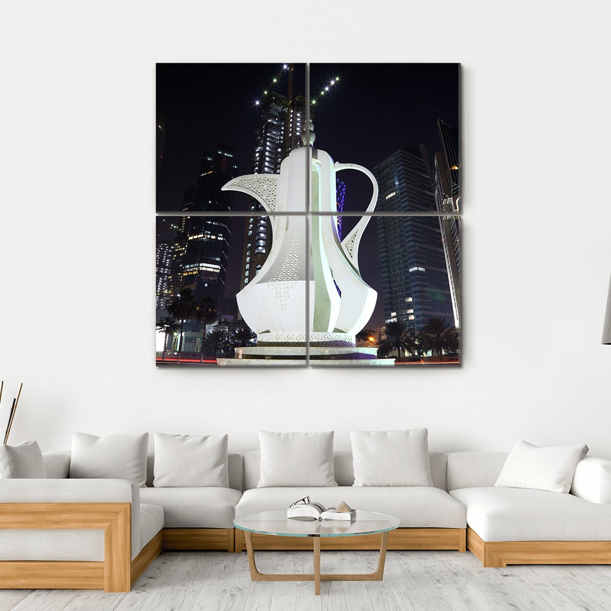 Coffee Pot Monument Doha Canvas Wall Art-4 Square-Gallery Wrap-17" x 17"-Tiaracle
