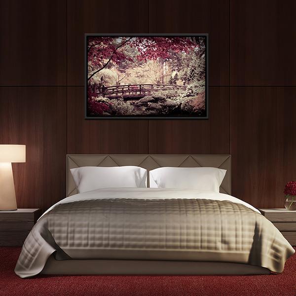 Arched Bridge In Japanese Garden Canvas Wall Art-3 Horizontal-Gallery Wrap-25" x 16"-Tiaracle