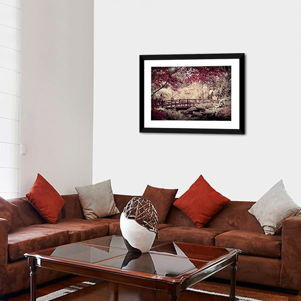 Arched Bridge In Japanese Garden Canvas Wall Art-3 Horizontal-Gallery Wrap-25" x 16"-Tiaracle