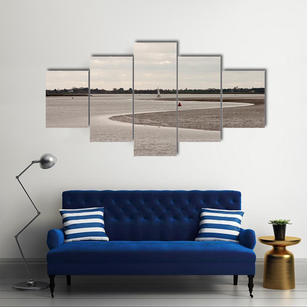 River With It's Mudflat Canvas Wall Art-5 Star-Gallery Wrap-62" x 32"-Tiaracle