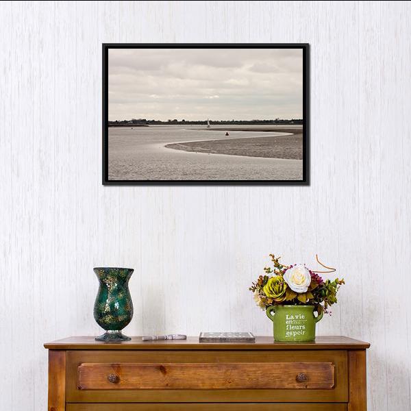 River With It's Mudflat Canvas Wall Art-1 Piece-Floating Frame-24" x 16"-Tiaracle