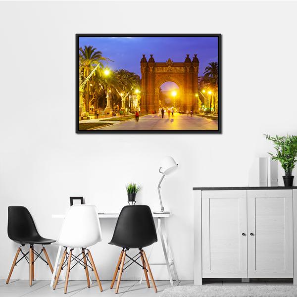 Arco de Triunfo In Evening Spain Canvas Wall Art-5 Horizontal-Gallery Wrap-22" x 12"-Tiaracle