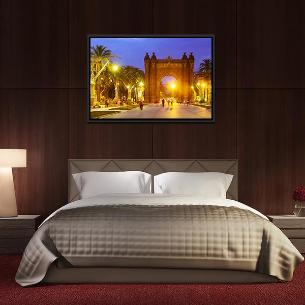 Arco de Triunfo In Evening Spain Canvas Wall Art-5 Horizontal-Gallery Wrap-22" x 12"-Tiaracle