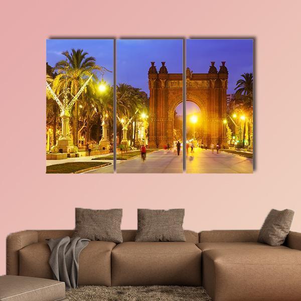 Arco de Triunfo In Evening Spain Canvas Wall Art-3 Horizontal-Gallery Wrap-37" x 24"-Tiaracle