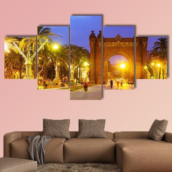 Arco de Triunfo In Evening Spain Canvas Wall Art-5 Star-Gallery Wrap-62" x 32"-Tiaracle