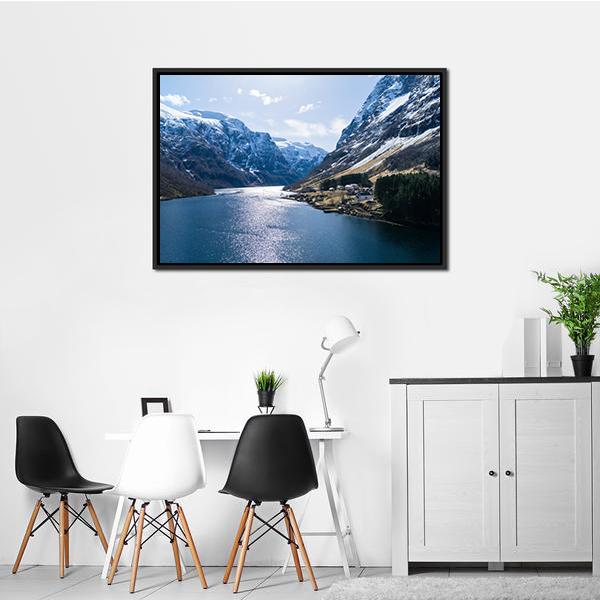 Ardal Fjord Norway Canvas Wall Art-1 Piece-Floating Frame-24" x 16"-Tiaracle