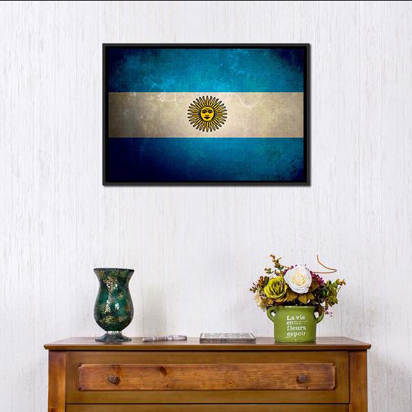 Argentina Flag Grunge Texture Canvas Wall Art-1 Piece-Floating Frame-24" x 16"-Tiaracle