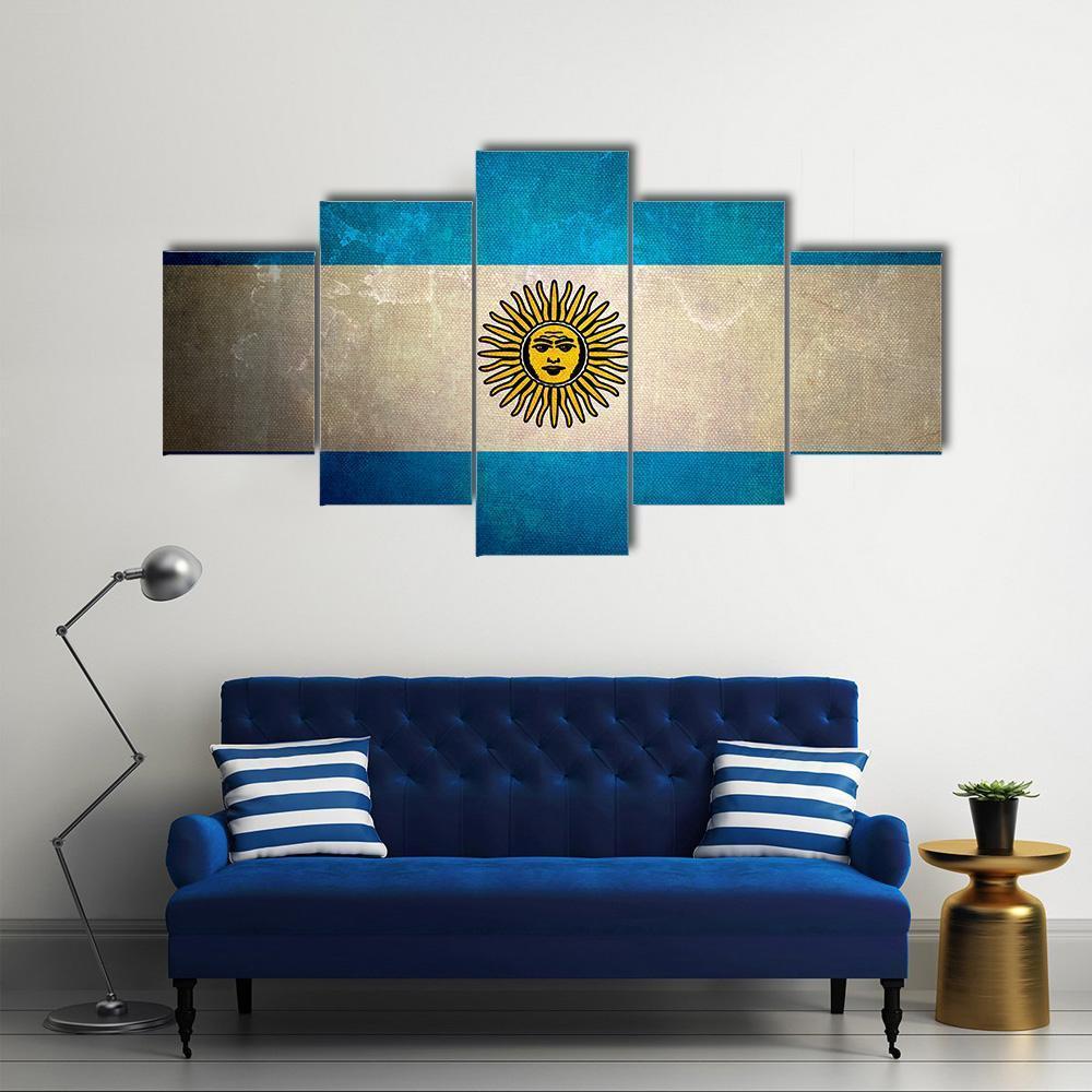 Argentina Flag Grunge Texture Canvas Wall Art-5 Star-Gallery Wrap-62" x 32"-Tiaracle