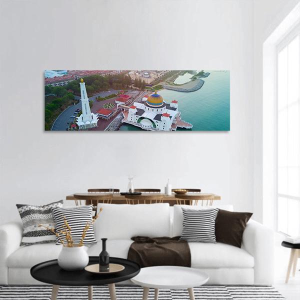 Malacca Straits Mosque Panoramic Canvas Wall Art-1 Piece-36" x 12"-Tiaracle