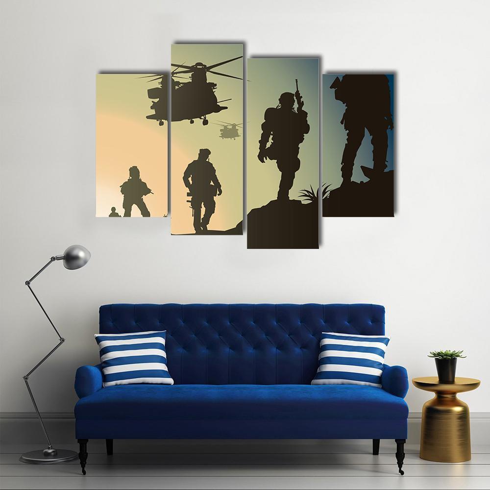 Army In Battle Field Canvas Wall Art-4 Pop-Gallery Wrap-50" x 32"-Tiaracle