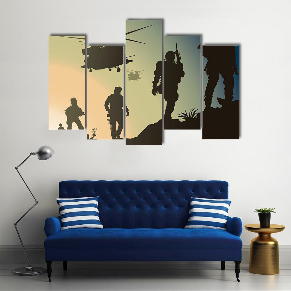 Army In Battle Field Canvas Wall Art-5 Pop-Gallery Wrap-47" x 32"-Tiaracle