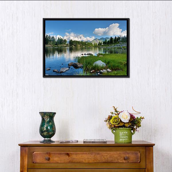 Arpy Lake Italy Canvas Wall Art-1 Piece-Floating Frame-24" x 16"-Tiaracle