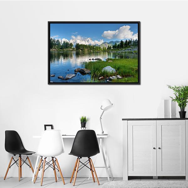 Arpy Lake Italy Canvas Wall Art-1 Piece-Floating Frame-24" x 16"-Tiaracle