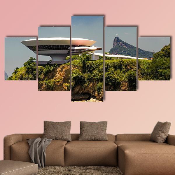 Cliff Museum In Brazil Canvas Wall Art-5 Star-Gallery Wrap-62" x 32"-Tiaracle