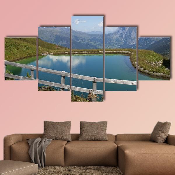 Artificial Lake Switzerland Canvas Wall Art-5 Star-Gallery Wrap-62" x 32"-Tiaracle