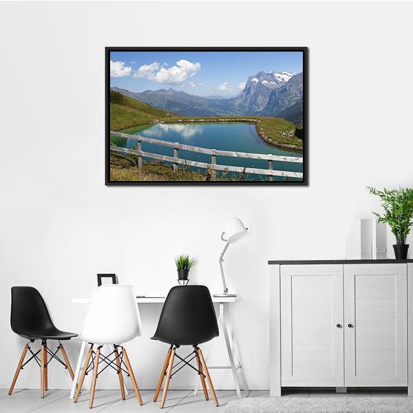 Artificial Lake Switzerland Canvas Wall Art-1 Piece-Floating Frame-24" x 16"-Tiaracle