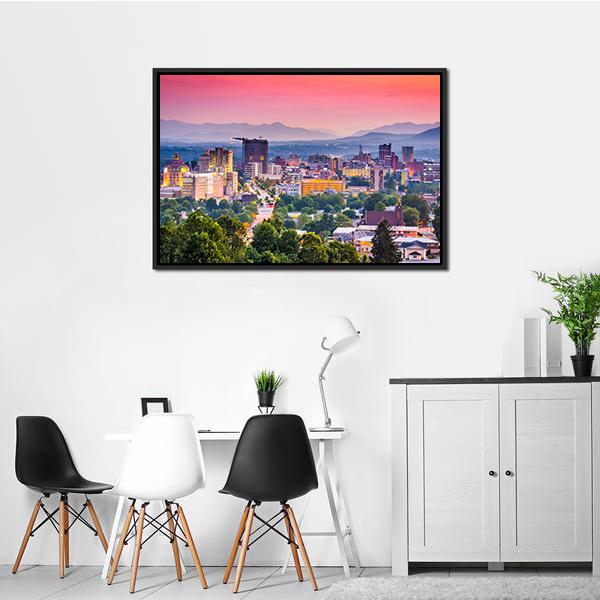 Asheville Skyline North Carolina Panoramic Canvas Wall Art-1 Piece-36" x 12"-Tiaracle