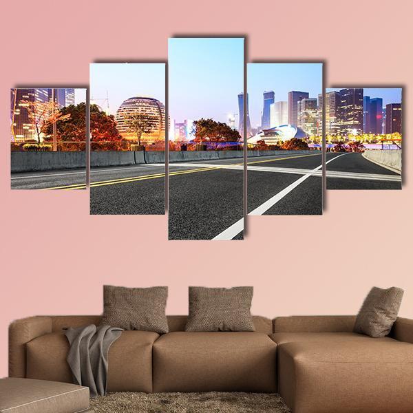 City Buildings In Hangzhou Canvas Wall Art-5 Star-Gallery Wrap-62" x 32"-Tiaracle