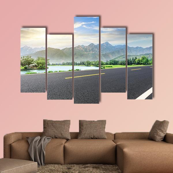 Asphalt Highway With Nature Canvas Wall Art-5 Pop-Gallery Wrap-47" x 32"-Tiaracle