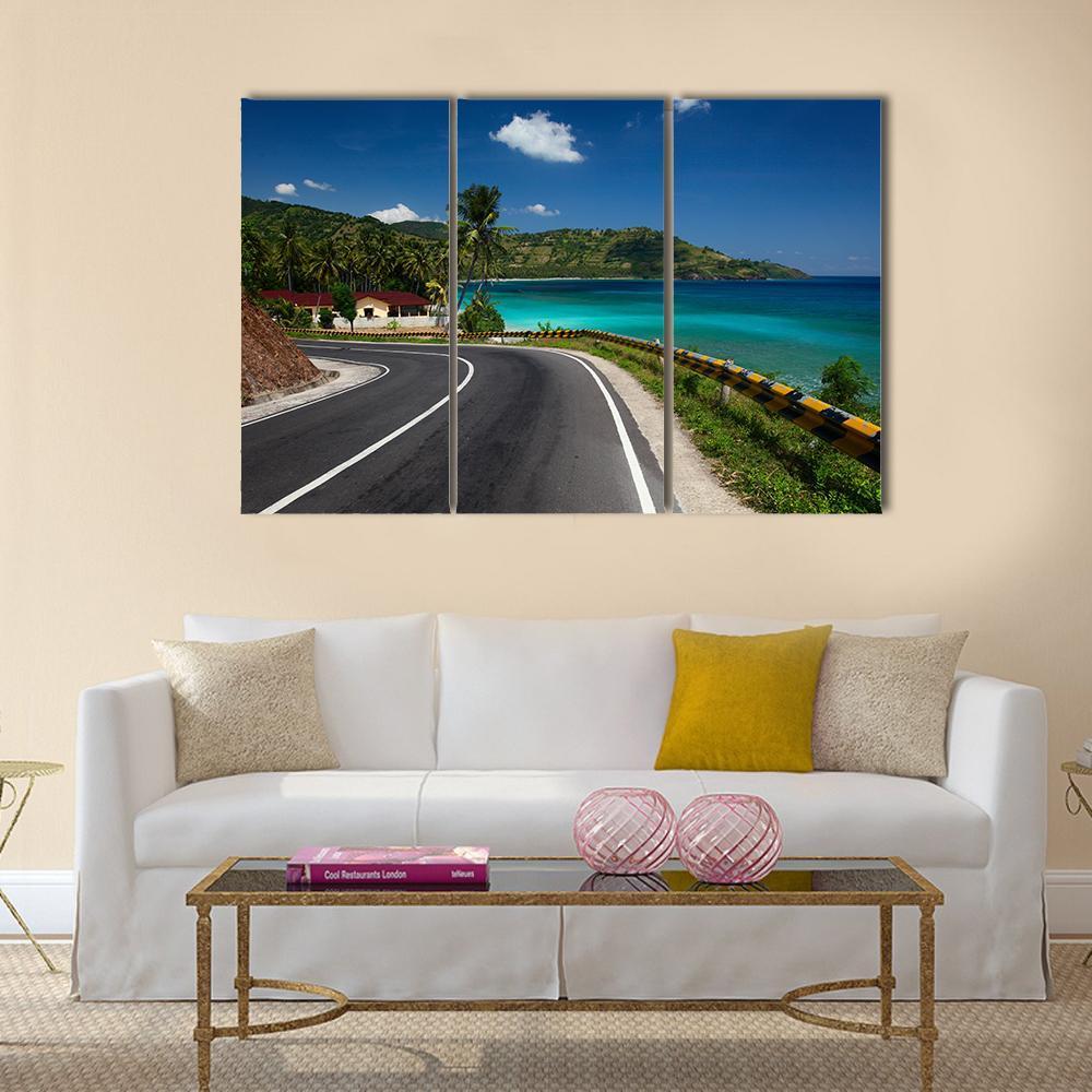 Road Along Tropical Coastline Canvas Wall Art-3 Horizontal-Gallery Wrap-37" x 24"-Tiaracle
