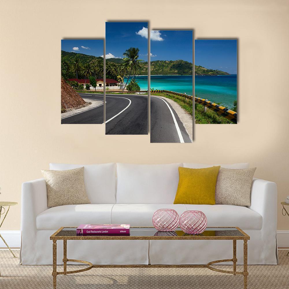 Road Along Tropical Coastline Canvas Wall Art-4 Pop-Gallery Wrap-50" x 32"-Tiaracle