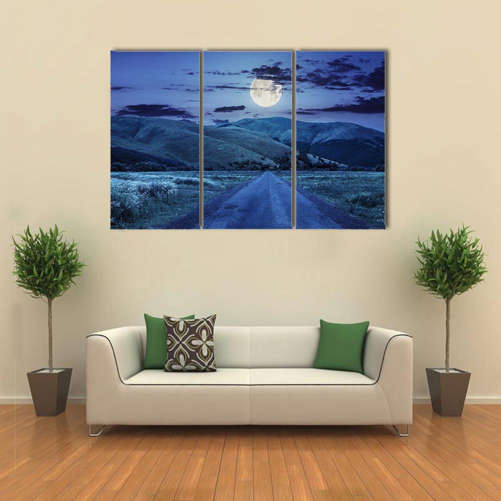 Asphalt Road At Night Canvas Wall Art-3 Horizontal-Gallery Wrap-37" x 24"-Tiaracle