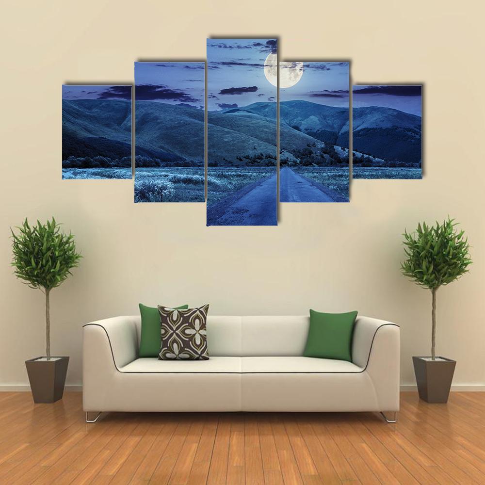 Asphalt Road At Night Canvas Wall Art-5 Star-Gallery Wrap-62" x 32"-Tiaracle
