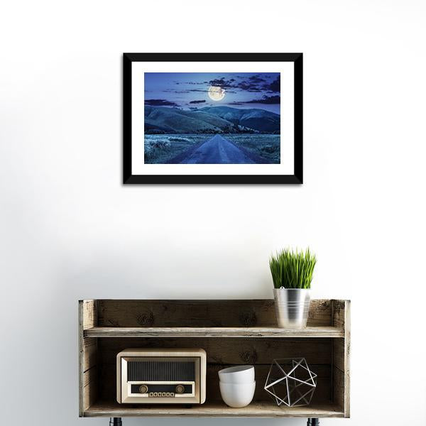 Asphalt Road At Night Canvas Wall Art-1 Piece-Framed Print-20" x 16"-Tiaracle