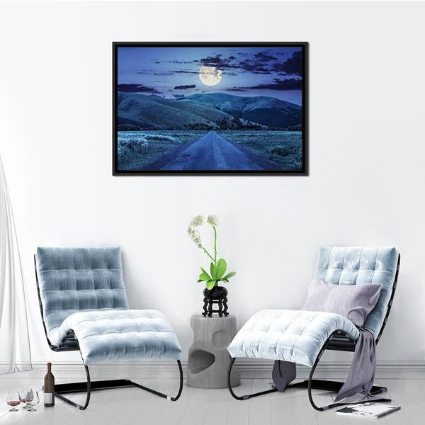 Asphalt Road At Night Canvas Wall Art-3 Horizontal-Gallery Wrap-25" x 16"-Tiaracle