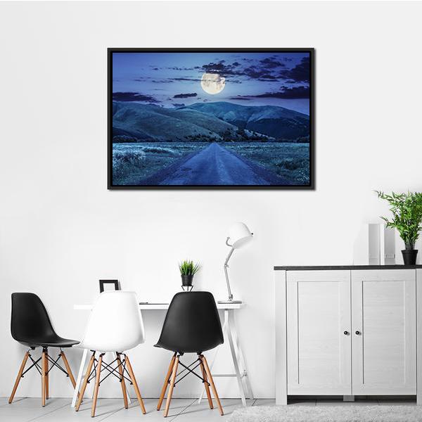 Asphalt Road At Night Canvas Wall Art-3 Horizontal-Gallery Wrap-25" x 16"-Tiaracle