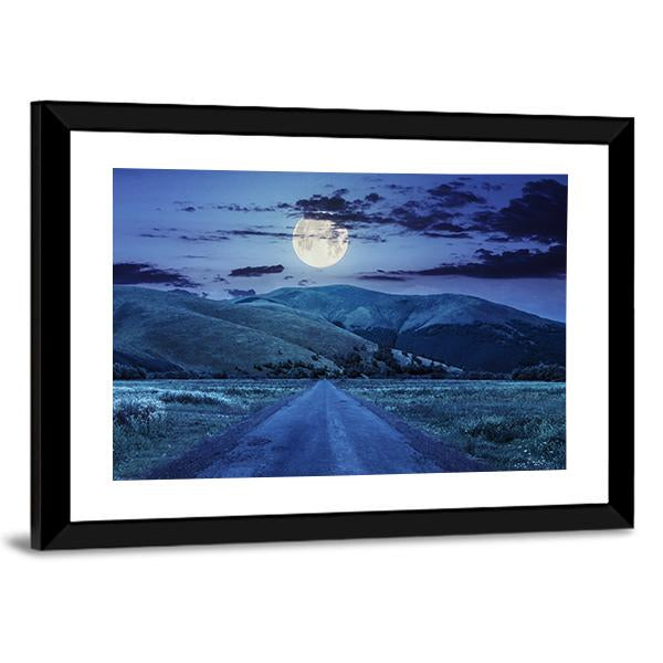 Asphalt Road At Night Canvas Wall Art-3 Horizontal-Gallery Wrap-25" x 16"-Tiaracle