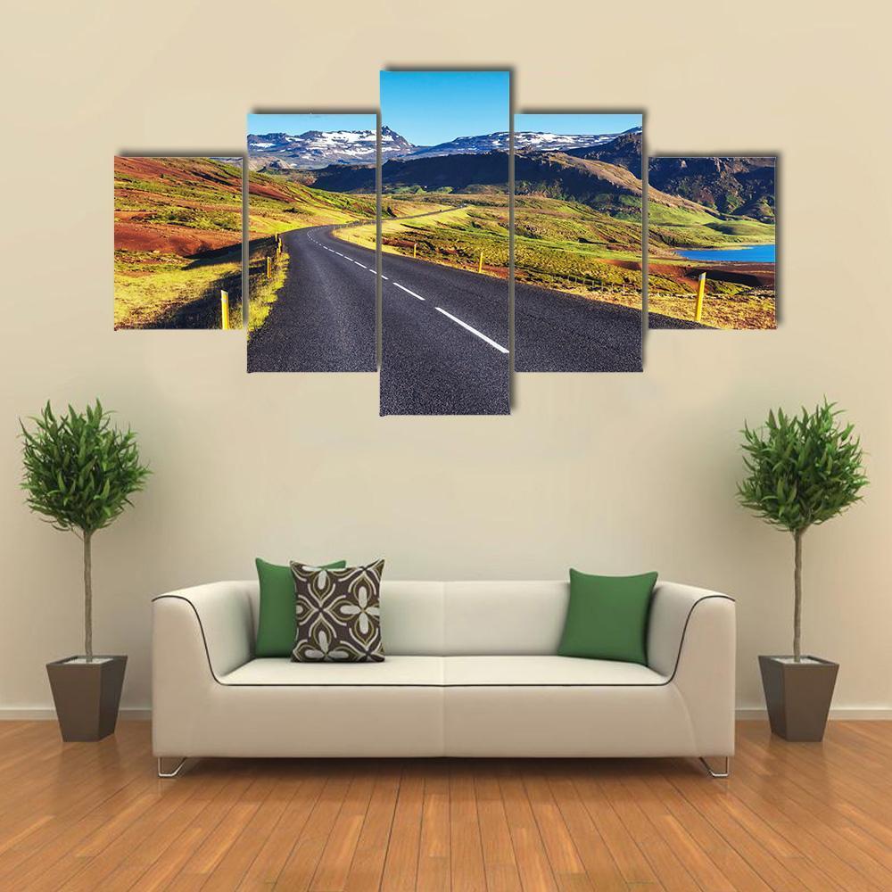Asphalt Road In Iceland Canvas Wall Art-5 Star-Gallery Wrap-62" x 32"-Tiaracle