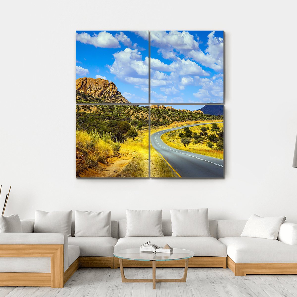 Asphalt Road In Namibia Canvas Wall Art-4 Square-Gallery Wrap-17" x 17"-Tiaracle