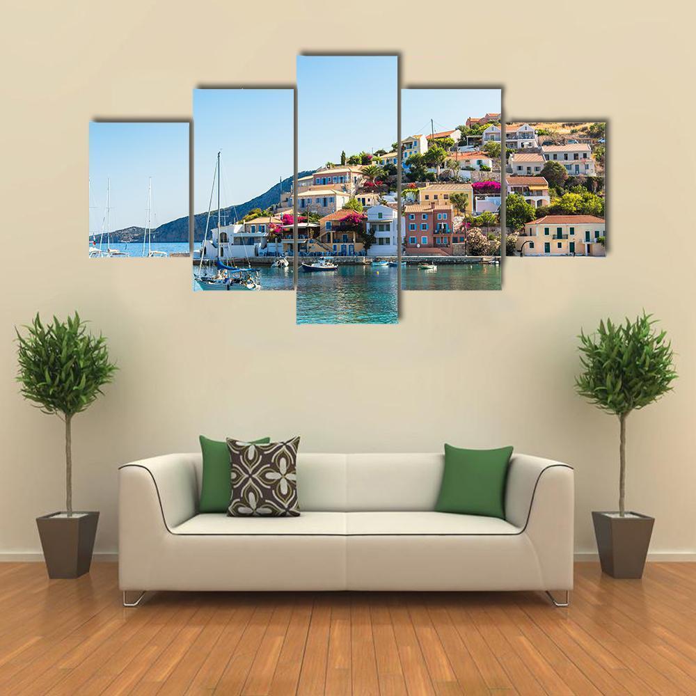 Greek Islands Cityscape Canvas Wall Art-5 Star-Gallery Wrap-62" x 32"-Tiaracle