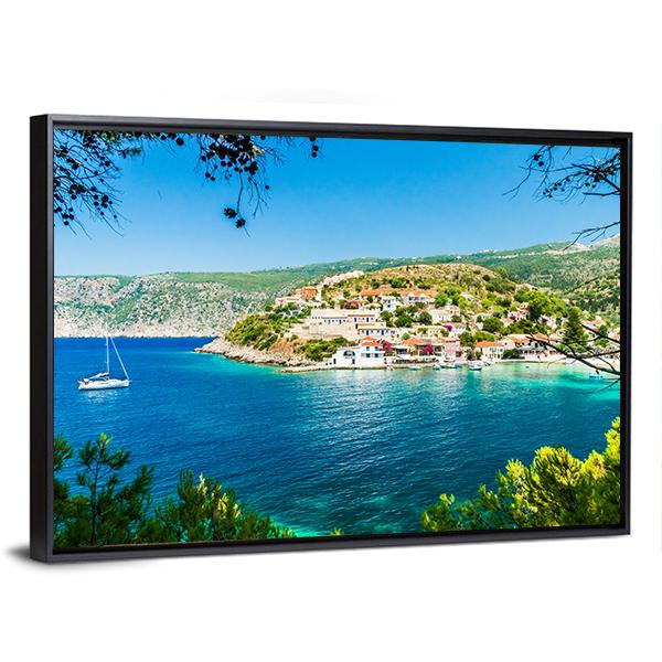 Assos On The Island Of Kefalonia Canvas Wall Art-3 Horizontal-Gallery Wrap-25" x 16"-Tiaracle
