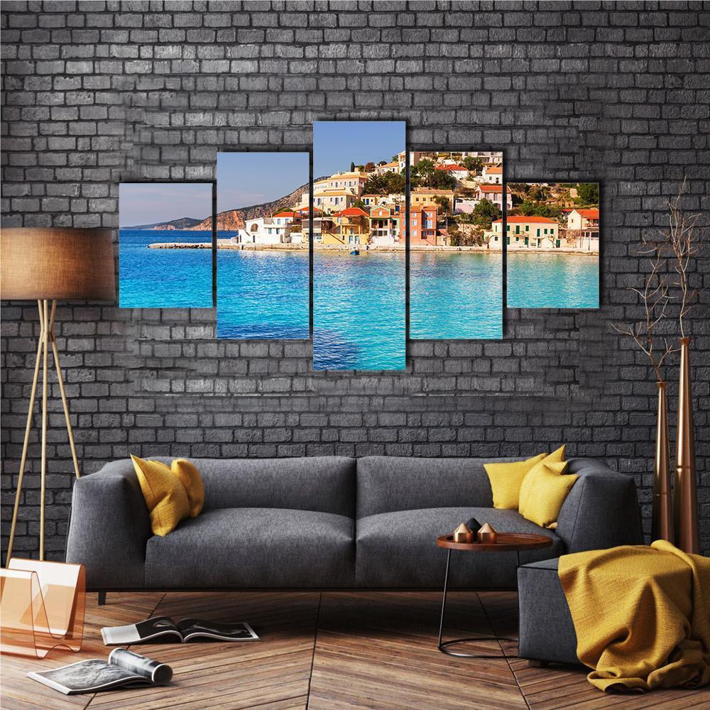 Assos Village Kefalonia Canvas Wall Art-5 Star-Gallery Wrap-62" x 32"-Tiaracle