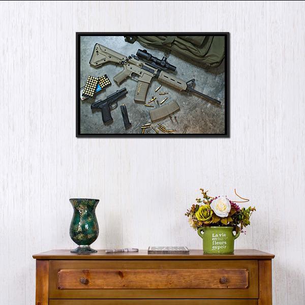 Assualt Rifle & Pistol Canvas Wall Art-1 Piece-Floating Frame-24" x 16"-Tiaracle