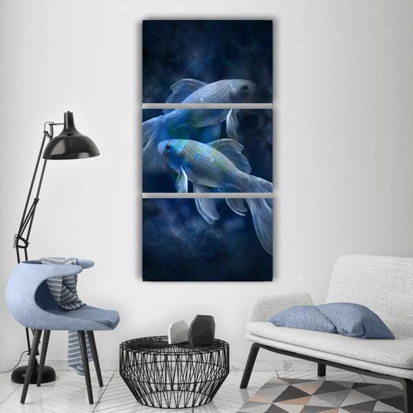 Pisces Sign Vertical Canvas Wall Art-3 Vertical-Gallery Wrap-12" x 25"-Tiaracle