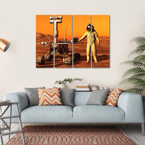 Astronaut & Mars Rover Canvas Wall Art-4 Horizontal-Gallery Wrap-34" x 24"-Tiaracle