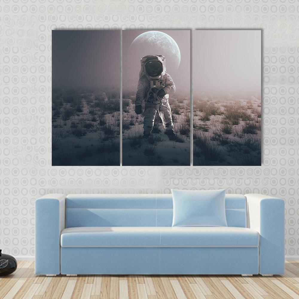 Astronaut In Alien World Canvas Wall Art-3 Horizontal-Gallery Wrap-37" x 24"-Tiaracle